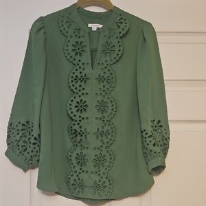 Chico's Elegant Green Eyelet Blouse